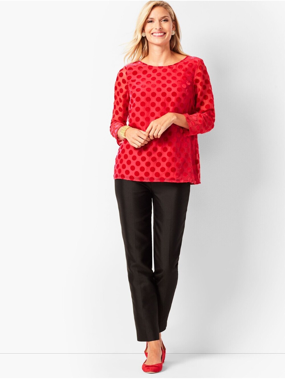 Talbots EUC Women's Velvet Burnout Dot Top Red Size 3X